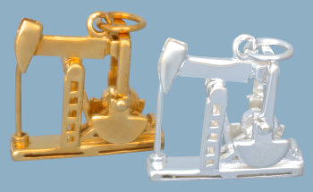 Oilfield oil well pump jack jewelry pendants 14K gold or silver