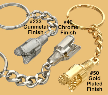 Oilfield drillbit tricone keychains collectibles chrome, gold plated and gunmetal finish