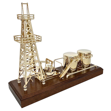Oilfield gift gold plated oil well pump jack model and tank battery